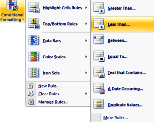 Selecting Conditional Formatting