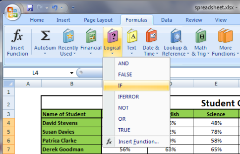 Formulas Menu